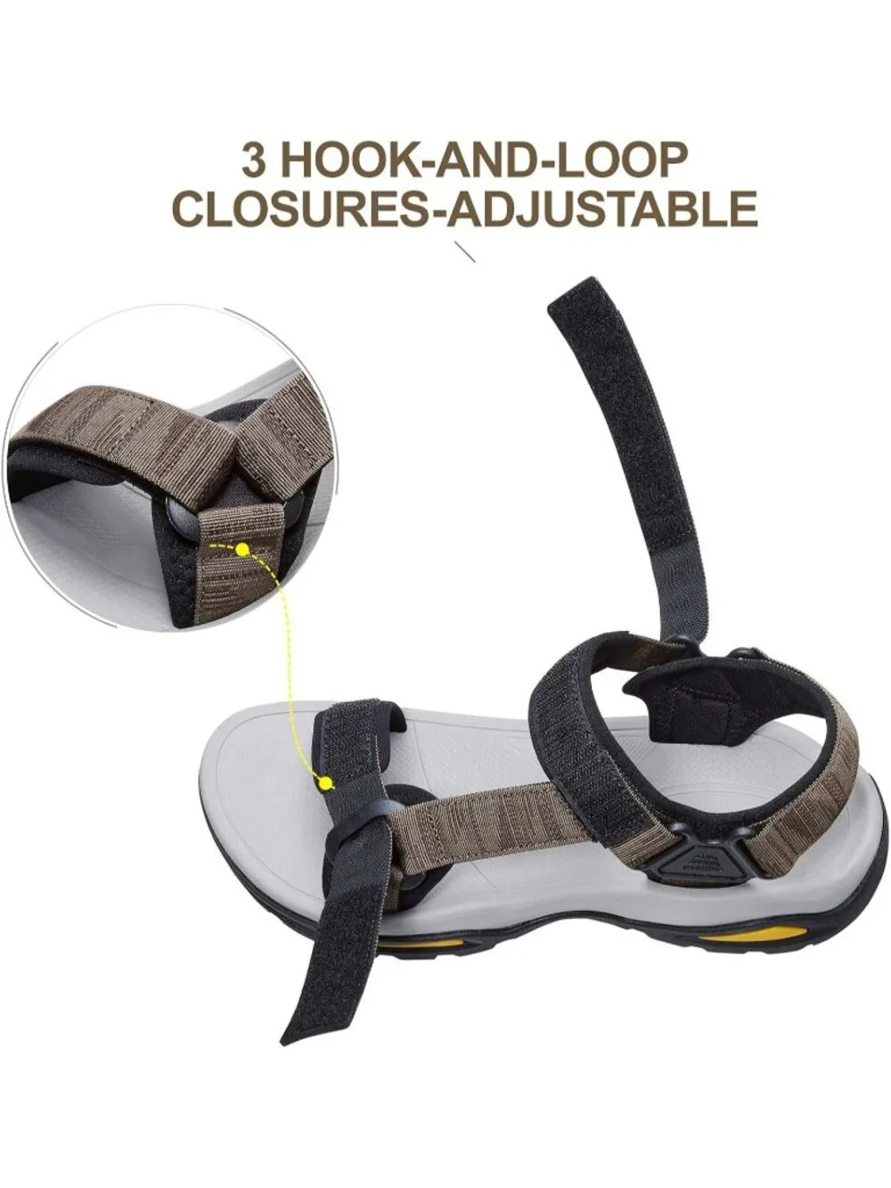 Men's Brown Arch Support Open Toe Outdoor Waterproof Hiking Sport Sandal Shoes